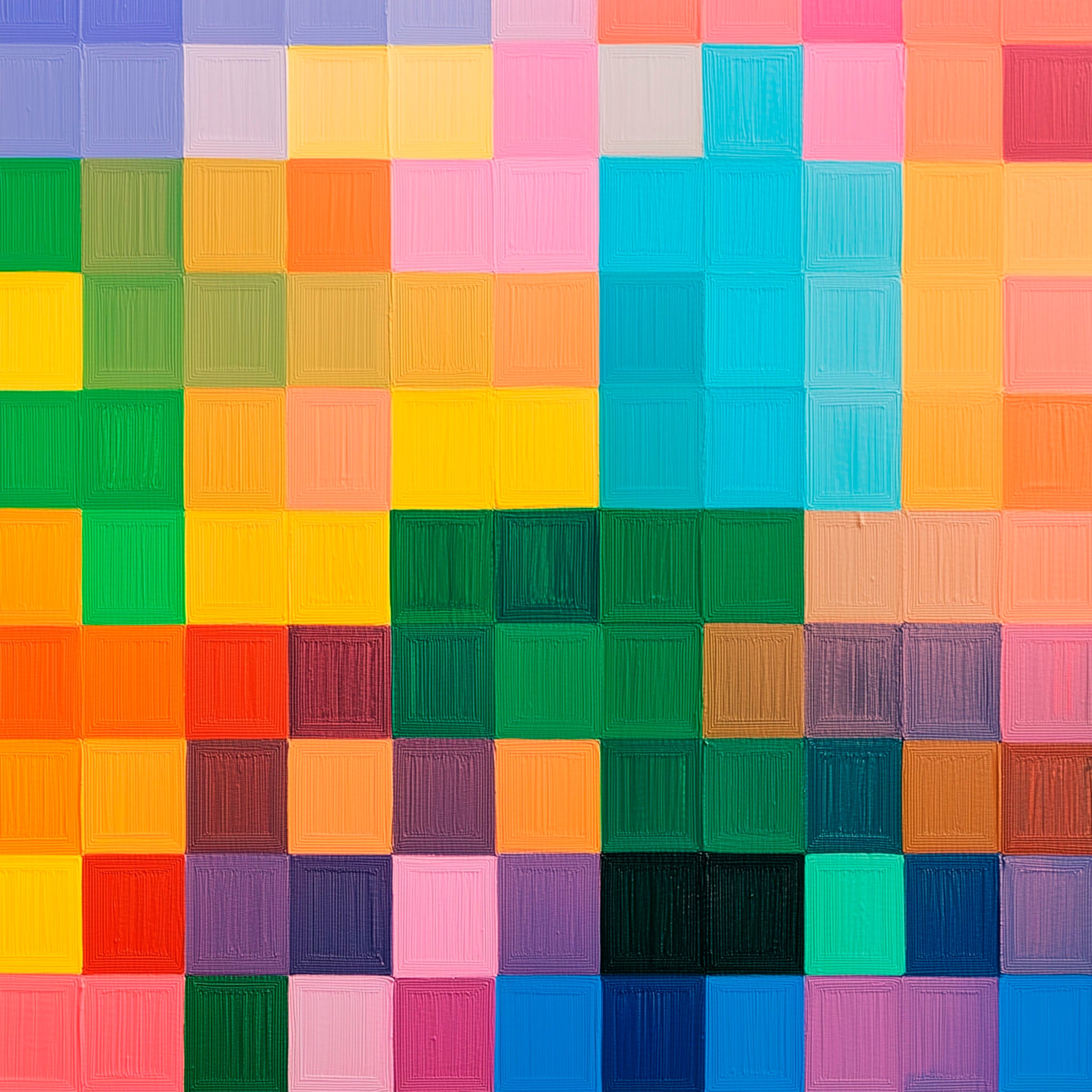 Multi-coloured painted squares in a grid