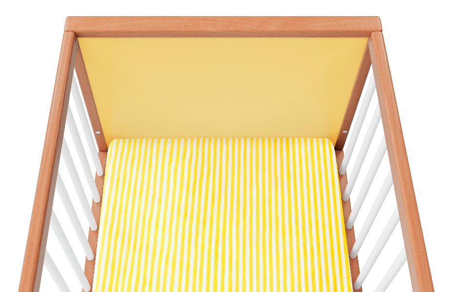 Overhead view of a yellow cot